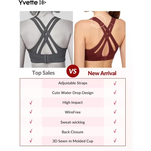 Yvette Sports Bra High Impact Adjustable Criss Cross Back Full Support for Large Bust No BounceBurgundy