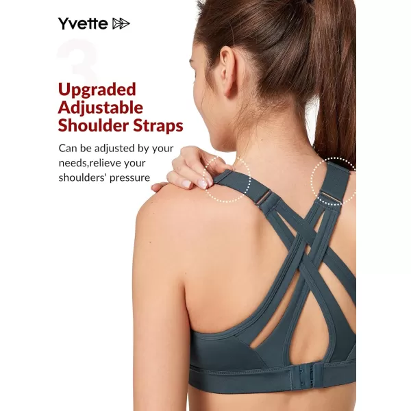Yvette Sports Bra High Impact Adjustable Criss Cross Back Full Support for Large Bust No BounceHaze Blue