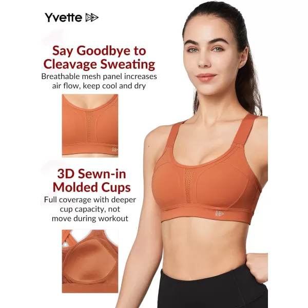 Yvette Sports Bra High Impact Adjustable Criss Cross Back Full Support for Large Bust No BounceOrange