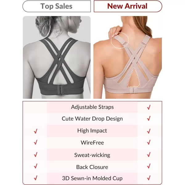 Yvette Sports Bra High Impact Adjustable Criss Cross Back Full Support for Large Bust No BouncePink