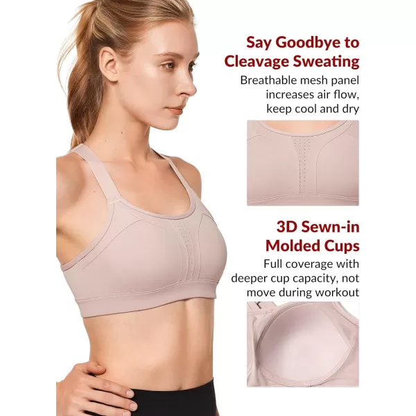 Yvette Sports Bra High Impact Adjustable Criss Cross Back Full Support for Large Bust No BouncePink