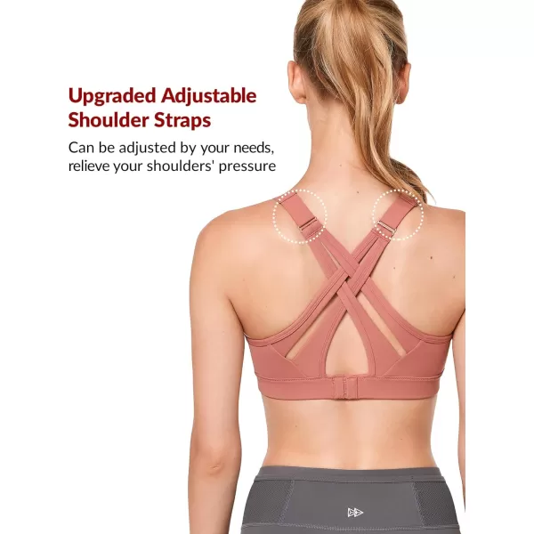 Yvette Sports Bra High Impact Adjustable Criss Cross Back Full Support for Large Bust No BounceRose Red