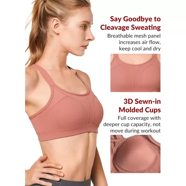 Yvette Sports Bra High Impact Adjustable Criss Cross Back Full Support for Large Bust No BounceRose Red