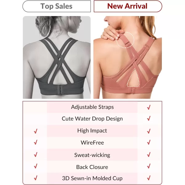 Yvette Sports Bra High Impact Adjustable Criss Cross Back Full Support for Large Bust No BounceRose Red
