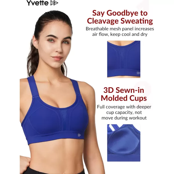 Yvette Sports Bra High Impact Adjustable Criss Cross Back Full Support for Large Bust No BounceRoyal Blue