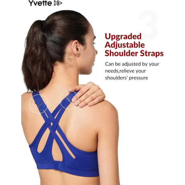 Yvette Sports Bra High Impact Adjustable Criss Cross Back Full Support for Large Bust No BounceRoyal Blue