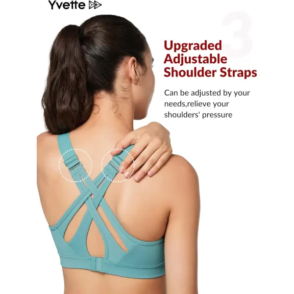 Yvette Sports Bra High Impact Adjustable Criss Cross Back Full Support for Large Bust No BounceSky Blue