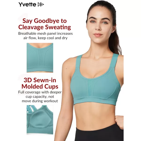 Yvette Sports Bra High Impact Adjustable Criss Cross Back Full Support for Large Bust No BounceSky Blue