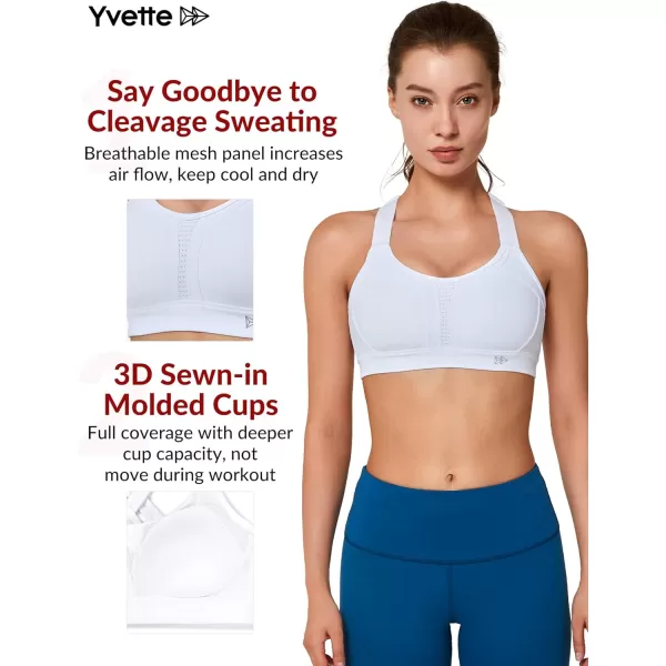 Yvette Sports Bra High Impact Adjustable Criss Cross Back Full Support for Large Bust No BounceWhite