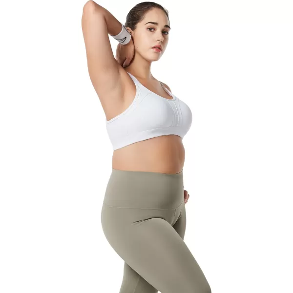 Yvette Sports Bra High Impact Adjustable Criss Cross Back Full Support for Large Bust No BounceWhite