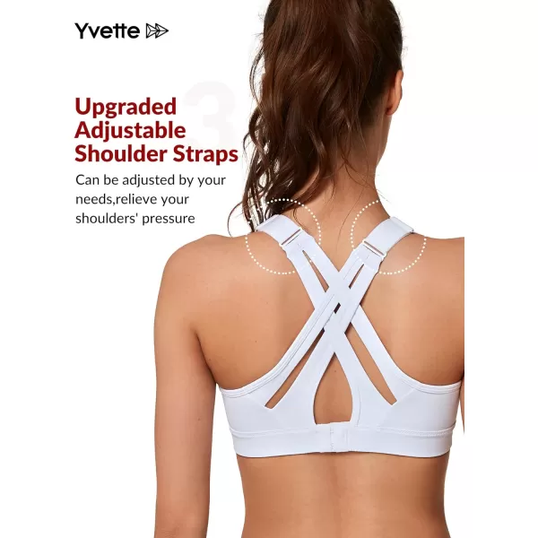 Yvette Sports Bra High Impact Adjustable Criss Cross Back Full Support for Large Bust No BounceWhite