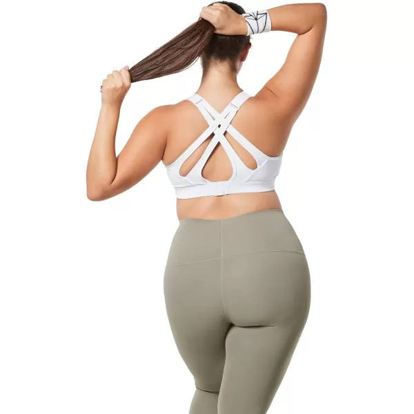 Yvette Sports Bra High Impact Adjustable Criss Cross Back Full Support for Large Bust No BounceWhite