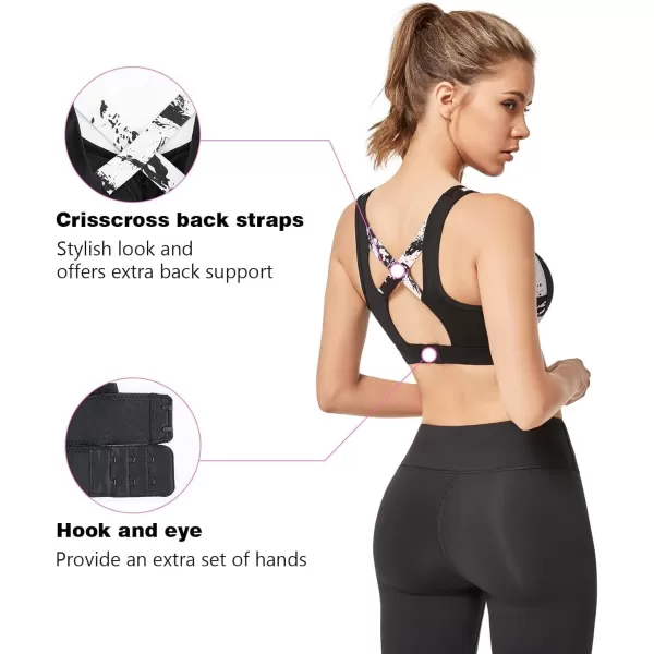 Yvette Sports Bra High Impact Womens 32A48DD Cross Back Push Up High Support Bra Plus SizeBlack