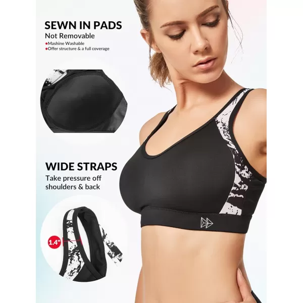 Yvette Sports Bra High Impact Womens 32A48DD Cross Back Push Up High Support Bra Plus SizeBlack