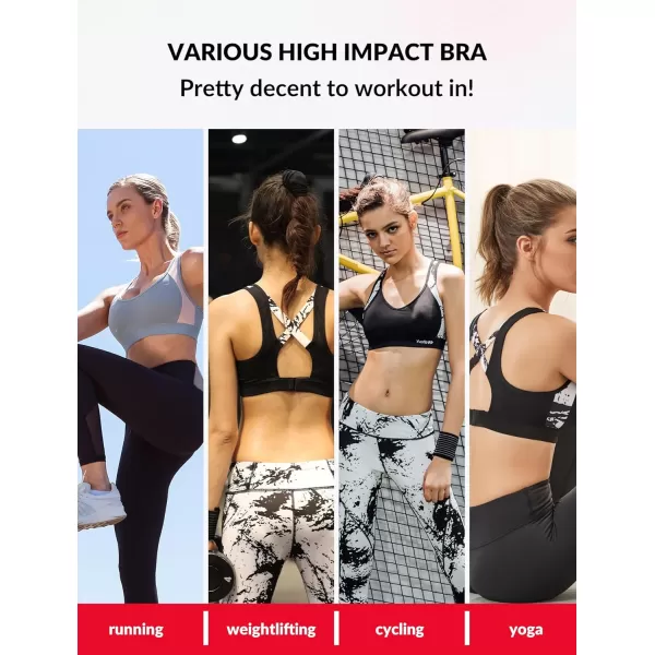 Yvette Sports Bra High Impact Womens 32A48DD Cross Back Push Up High Support Bra Plus SizeBlack