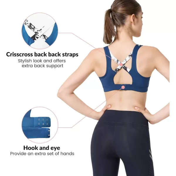 Yvette Sports Bra High Impact Womens 32A48DD Cross Back Push Up High Support Bra Plus SizeDark Blue