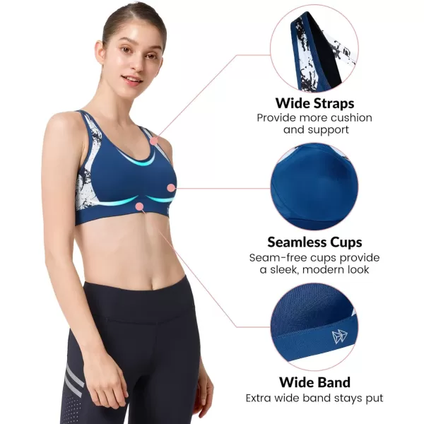 Yvette Sports Bra High Impact Womens 32A48DD Cross Back Push Up High Support Bra Plus SizeDark Blue