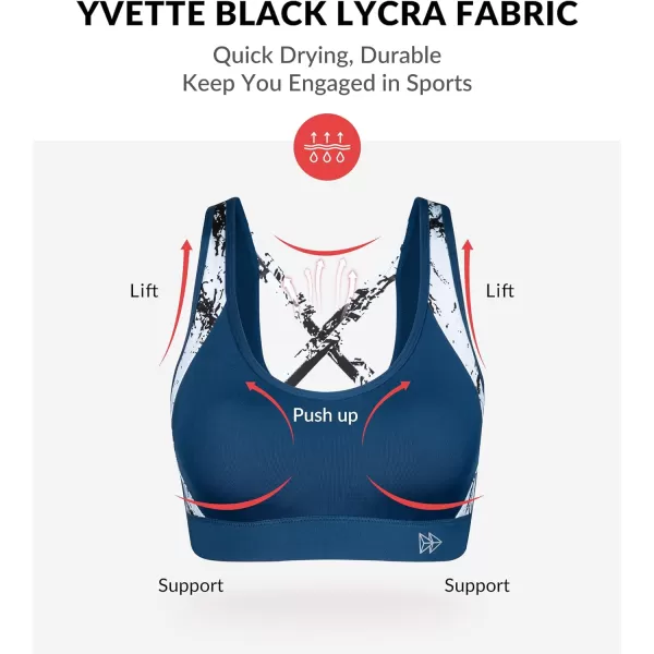 Yvette Sports Bra High Impact Womens 32A48DD Cross Back Push Up High Support Bra Plus SizeDark Blue
