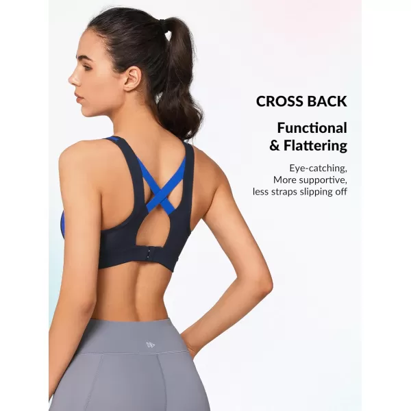 Yvette Sports Bra High Impact Womens 32A48DD Cross Back Push Up High Support Bra Plus SizeNavyroyal Blue