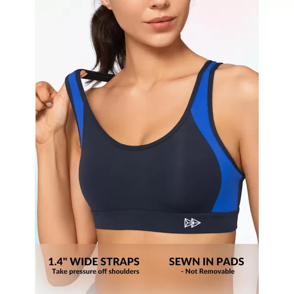 Yvette Sports Bra High Impact Womens 32A48DD Cross Back Push Up High Support Bra Plus SizeNavyroyal Blue