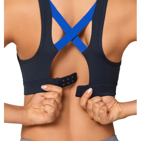 Yvette Sports Bra High Impact Womens 32A48DD Cross Back Push Up High Support Bra Plus SizeNavyroyal Blue