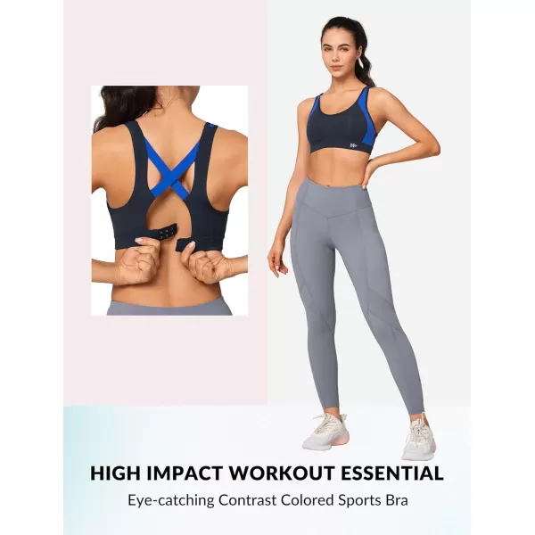 Yvette Sports Bra High Impact Womens 32A48DD Cross Back Push Up High Support Bra Plus SizeNavyroyal Blue