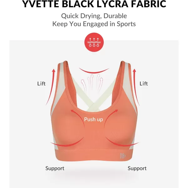 Yvette Sports Bra High Impact Womens 32A48DD Cross Back Push Up High Support Bra Plus SizeOrange