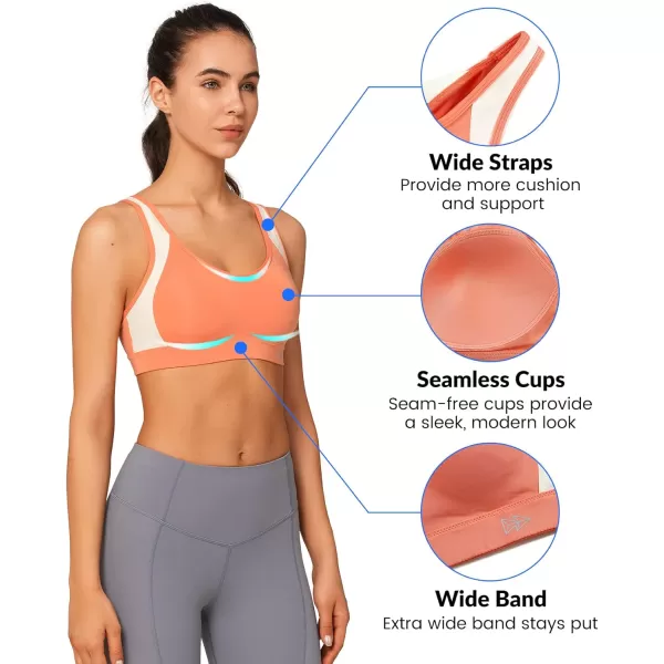 Yvette Sports Bra High Impact Womens 32A48DD Cross Back Push Up High Support Bra Plus SizeOrange