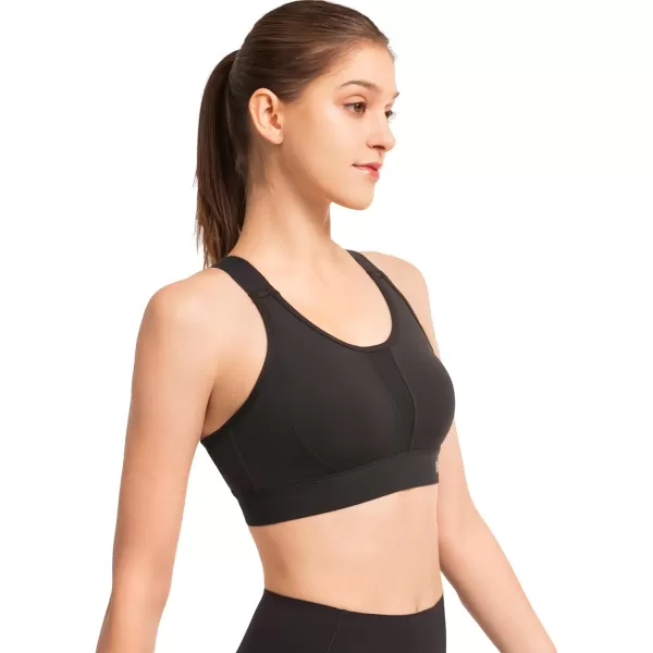 Yvette Sports Bras for Women High Impact Adjustable Racerback Supportive Molded Cup Running Bras for Large BustBlack