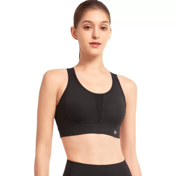 Yvette Sports Bras for Women High Impact Adjustable Racerback Supportive Molded Cup Running Bras for Large BustBlack