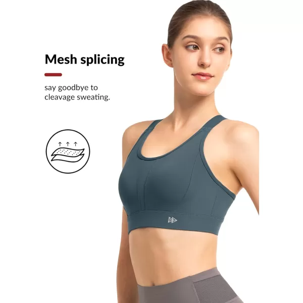 Yvette Sports Bras for Women High Impact Adjustable Racerback Supportive Molded Cup Running Bras for Large BustHaze Blue