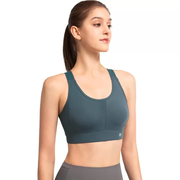 Yvette Sports Bras for Women High Impact Adjustable Racerback Supportive Molded Cup Running Bras for Large BustHaze Blue