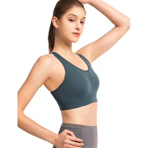 Yvette Sports Bras for Women High Impact Adjustable Racerback Supportive Molded Cup Running Bras for Large BustHaze Blue