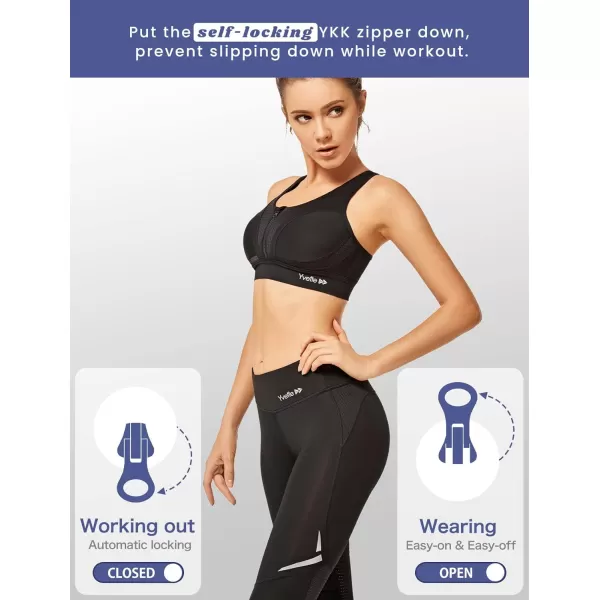 Yvette Sports Bras for Women High Impact Racerback Workout Bra for Running for Plus SizeBlack  Half Open Zipper