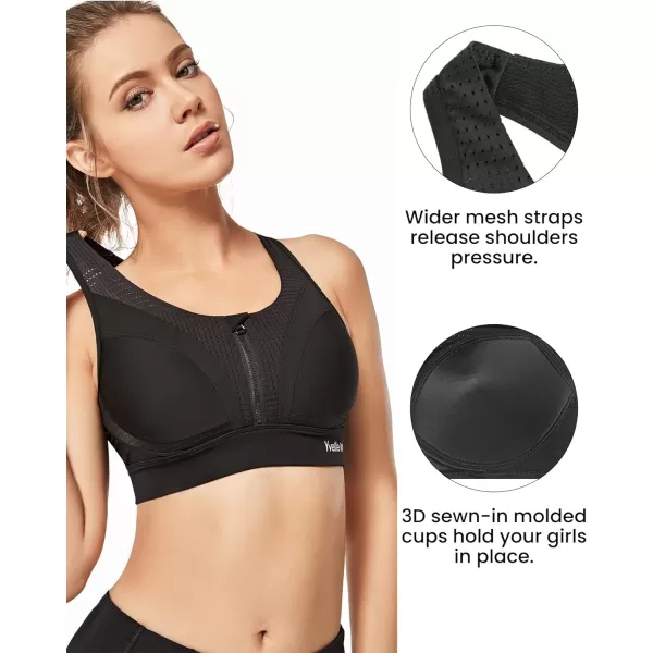 Yvette Sports Bras for Women High Impact Racerback Workout Bra for Running for Plus SizeBlack  Half Open Zipper