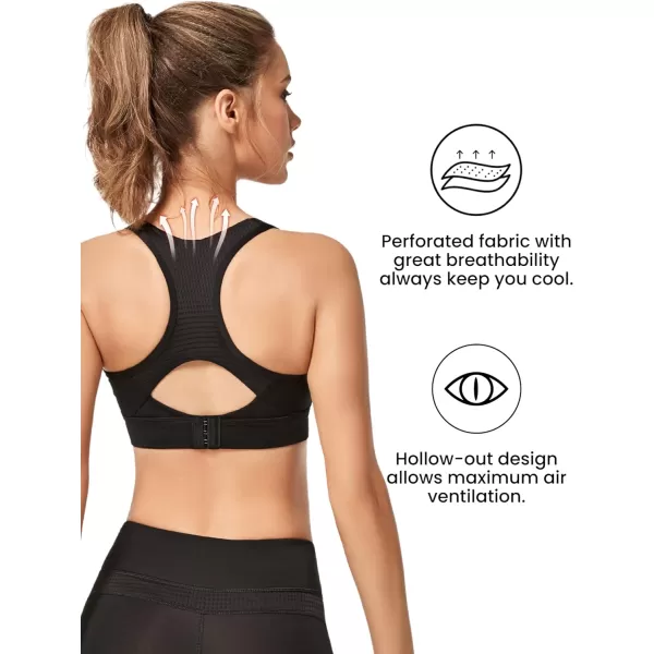 Yvette Sports Bras for Women High Impact Racerback Workout Bra for Running for Plus SizeBlack  Half Open Zipper