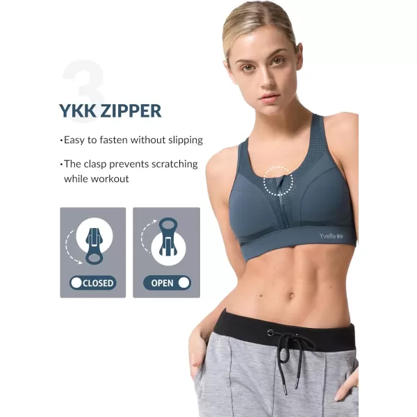 Yvette Sports Bras for Women High Impact Racerback Workout Bra for Running for Plus SizeHaze Blue  Half Open Zipper
