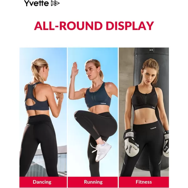 Yvette Sports Bras for Women High Impact Racerback Workout Bra for Running for Plus SizeHaze Blue  Half Open Zipper