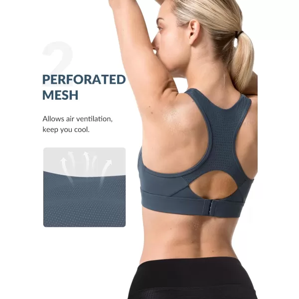 Yvette Sports Bras for Women High Impact Racerback Workout Bra for Running for Plus SizeHaze Blue  Half Open Zipper