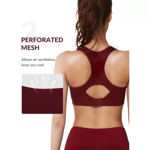 Yvette Sports Bras for Women High Impact Racerback Workout Bra for Running for Plus SizeRed  Half Open Zipper