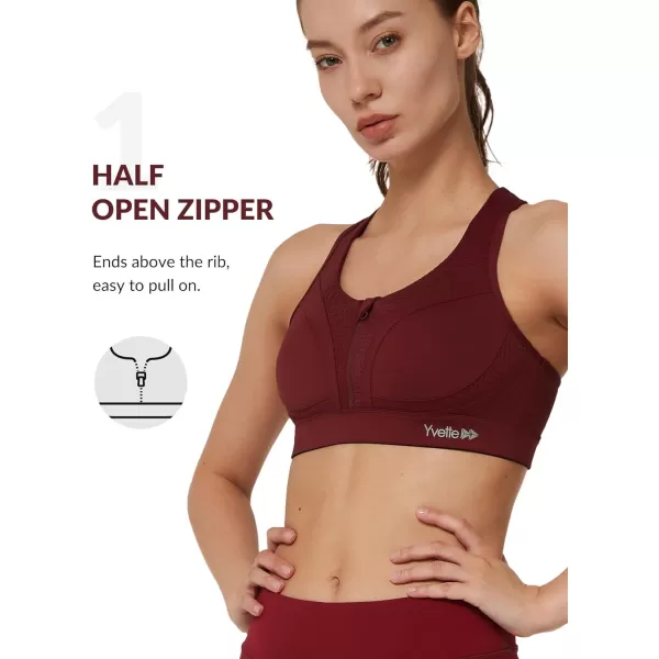 Yvette Sports Bras for Women High Impact Racerback Workout Bra for Running for Plus SizeRed  Half Open Zipper