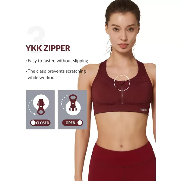 Yvette Sports Bras for Women High Impact Racerback Workout Bra for Running for Plus SizeRed  Half Open Zipper