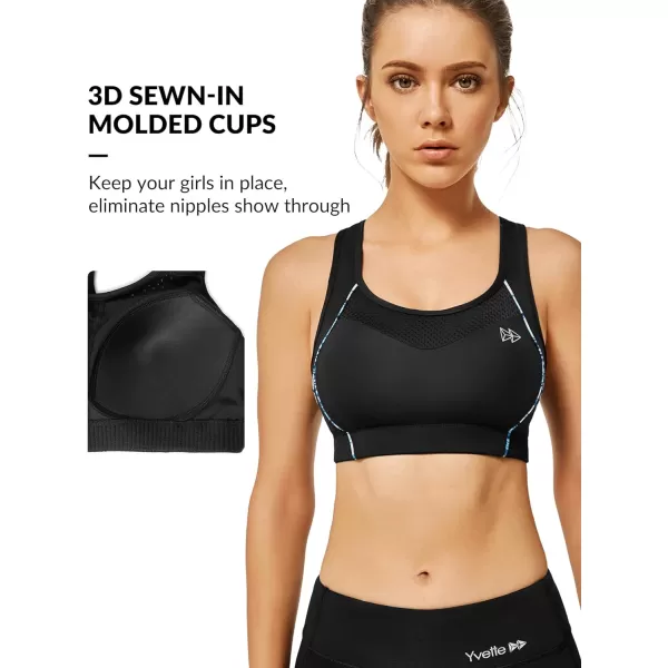 Yvette Sports Bras for Women High Impact Racerback Workout Sports Bra High Support for Large Bust Plus SizeBlack