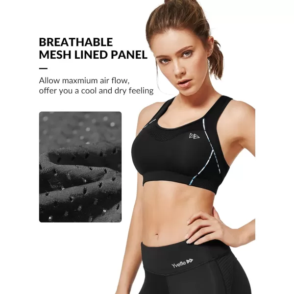 Yvette Sports Bras for Women High Impact Racerback Workout Sports Bra High Support for Large Bust Plus SizeBlack
