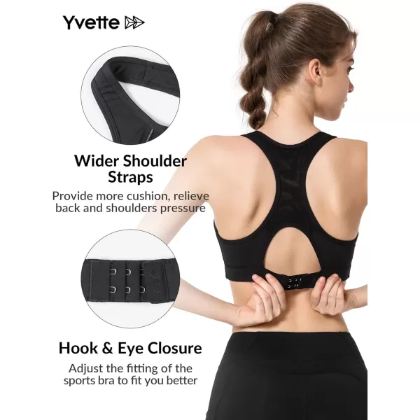 Yvette Sports Bras for Women High Impact Racerback Workout Sports Bra High Support for Large Bust Plus SizeBlack New  Front Zipper