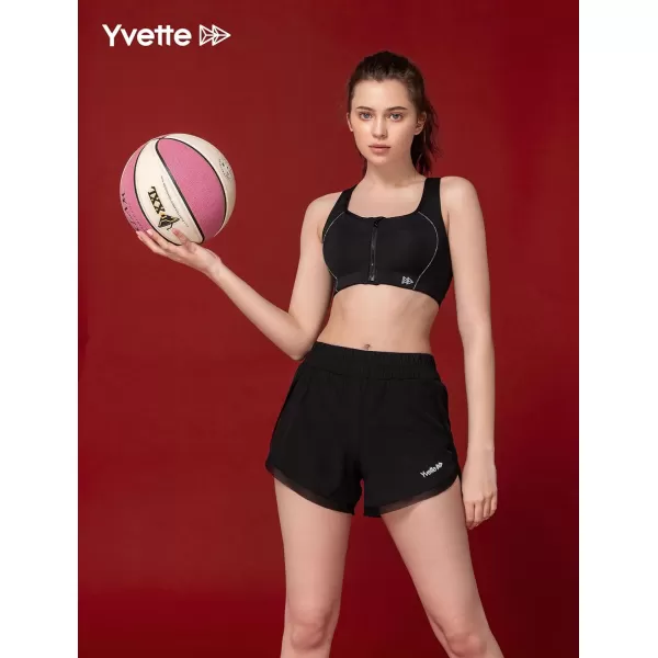 Yvette Sports Bras for Women High Impact Racerback Workout Sports Bra High Support for Large Bust Plus SizeBlack New  Front Zipper