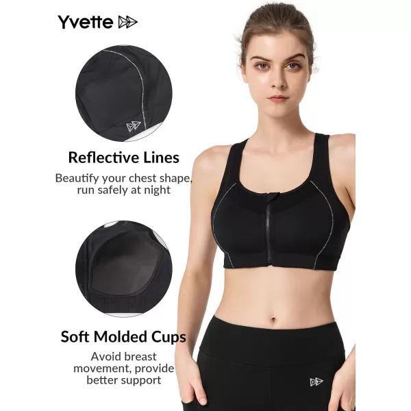 Yvette Sports Bras for Women High Impact Racerback Workout Sports Bra High Support for Large Bust Plus SizeBlack New  Front Zipper