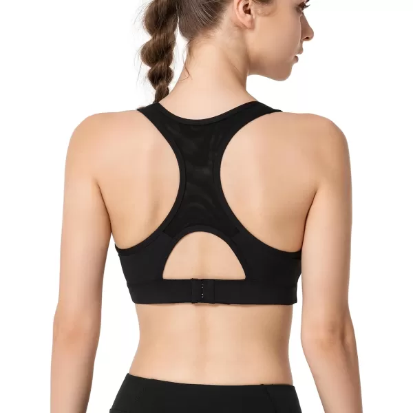 Yvette Sports Bras for Women High Impact Racerback Workout Sports Bra High Support for Large Bust Plus SizeBlack New  Front Zipper