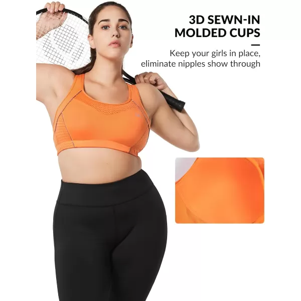 Yvette Sports Bras for Women High Impact Racerback Workout Sports Bra High Support for Large Bust Plus SizeOrange