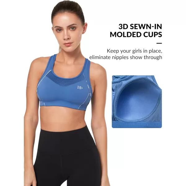 Yvette Sports Bras for Women High Impact Racerback Workout Sports Bra High Support for Large Bust Plus SizeSea Blue